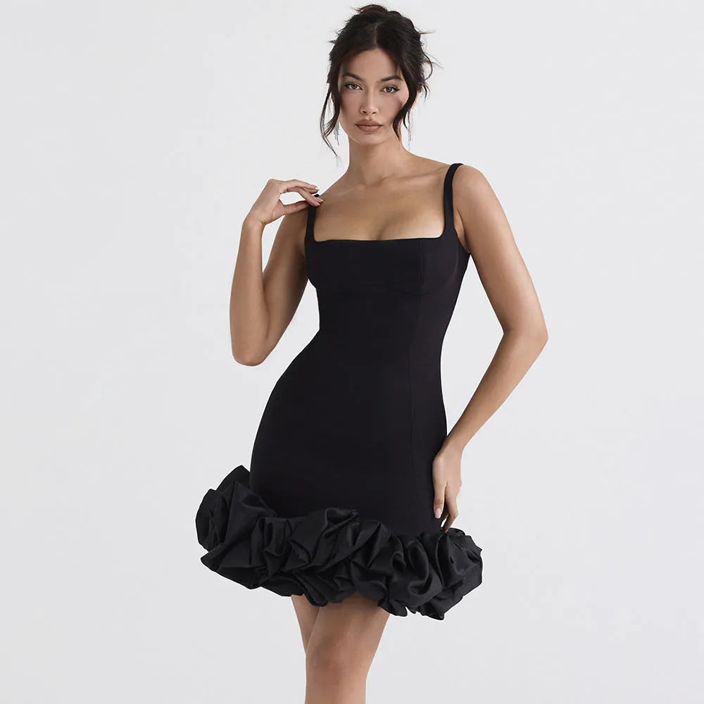 Fashion Women's Wear Black Camisole Square Collar Dress - Bellarte Enchanté Fashion Women's Wear Black Camisole Square Collar Dress